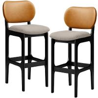 Kit 2 Banquetas Alta Betta Preto Whisky Linho Bege - 1