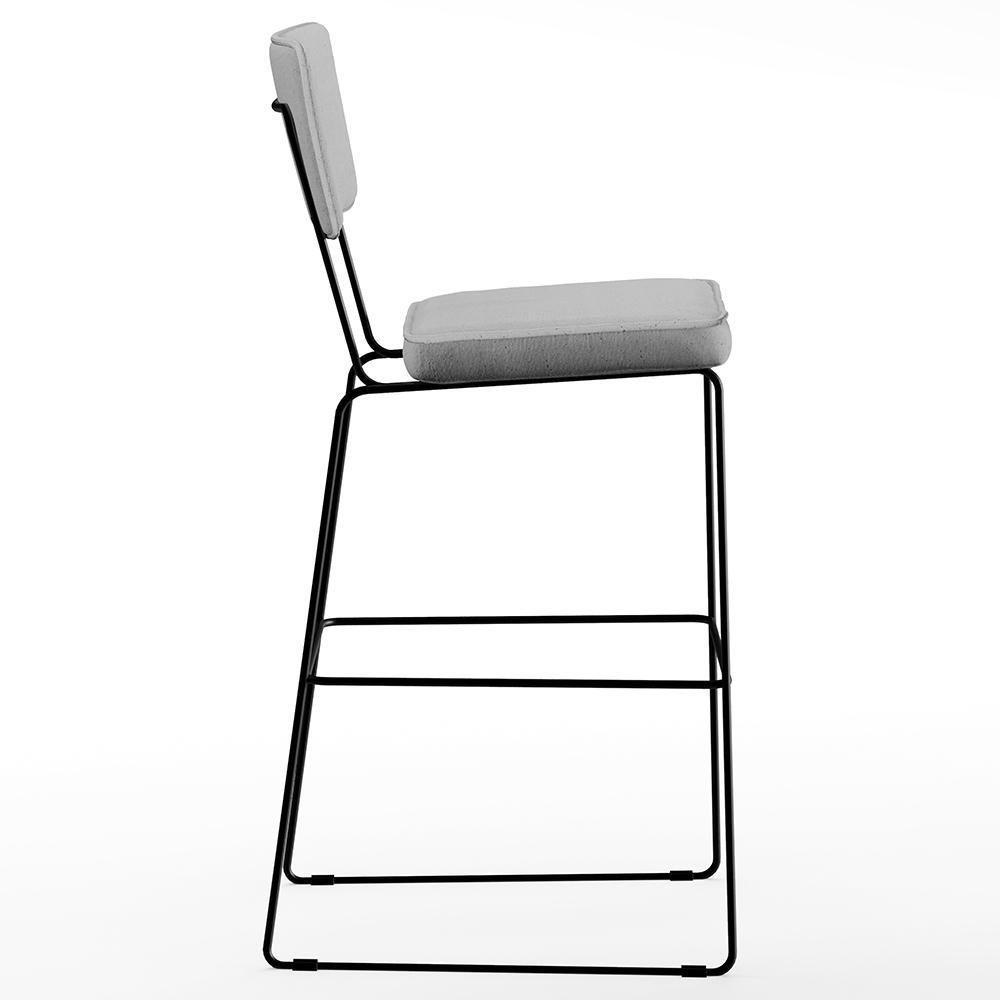 Kit 05 Banquetas Alta Base Aço Fixa Linho Cinza - 4