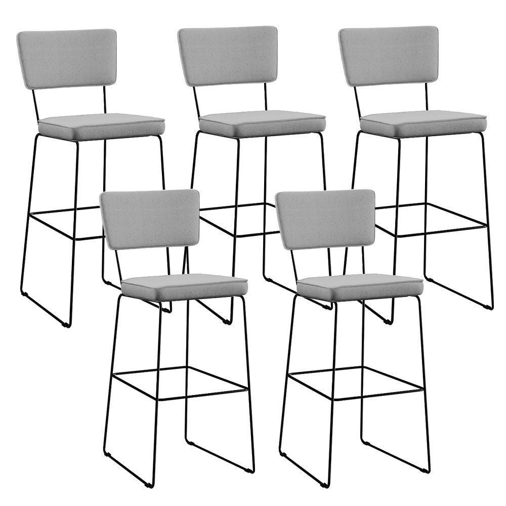 Kit 05 Banquetas Alta Base Aço Fixa Linho Cinza - 7