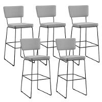 Kit 05 Banquetas Alta Base Aço Fixa Linho Cinza - 1
