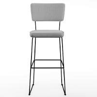 Kit 05 Banquetas Alta Base Aço Fixa Linho Cinza - 5