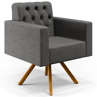 Poltrona Giratória Manu L02 Linho Capitonê Cinza Escuro Lyam Decor