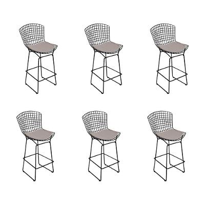 Kit 6 Banquetas Bistrô Bertoia Preta D60 Com Assento Bege Cor Preto