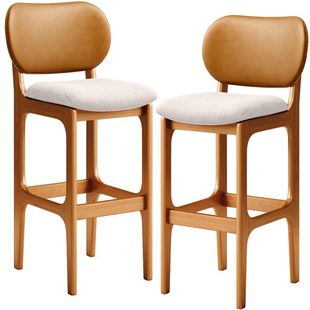 Kit 2 Banquetas Alta Betta Imbuia Whisky Linho Cru - 1