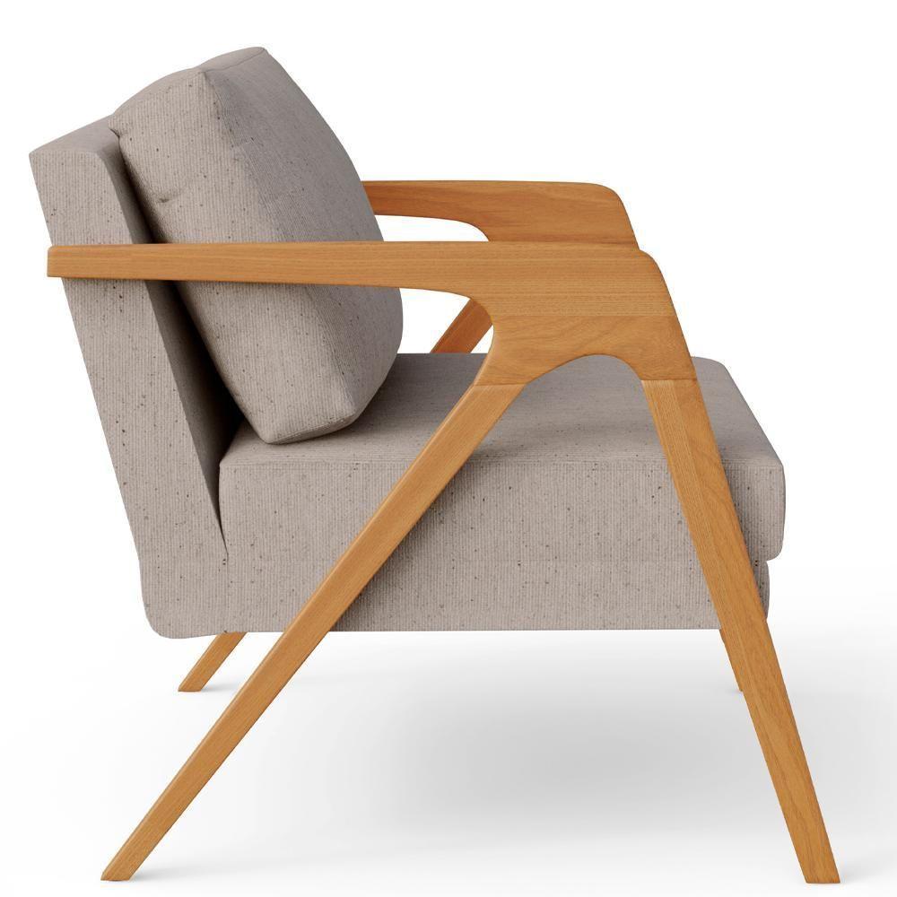 Kit 04 Poltronas Estrutura De Madeira L02 Linho Bege - 3