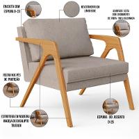 Kit 04 Poltronas Estrutura De Madeira L02 Linho Bege - 6