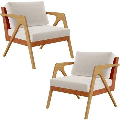Kit 2 Poltronas Decorativas Pietra L02 Couríssimo Camel Linho Cru Lyam Decor