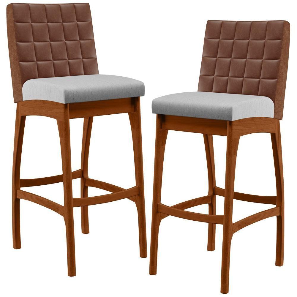 Kit 02 Banquetas Altas Mila Marrom Linho Cinza - 1