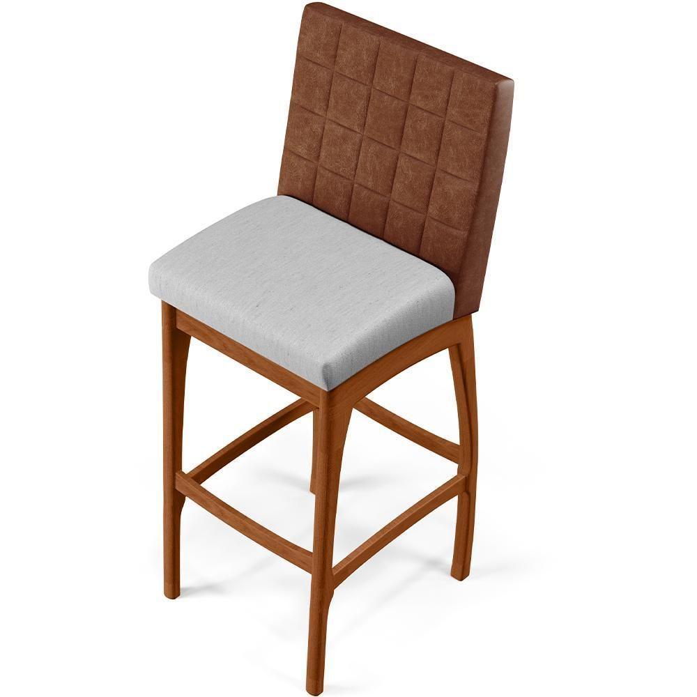 Kit 02 Banquetas Altas Mila Marrom Linho Cinza - 3