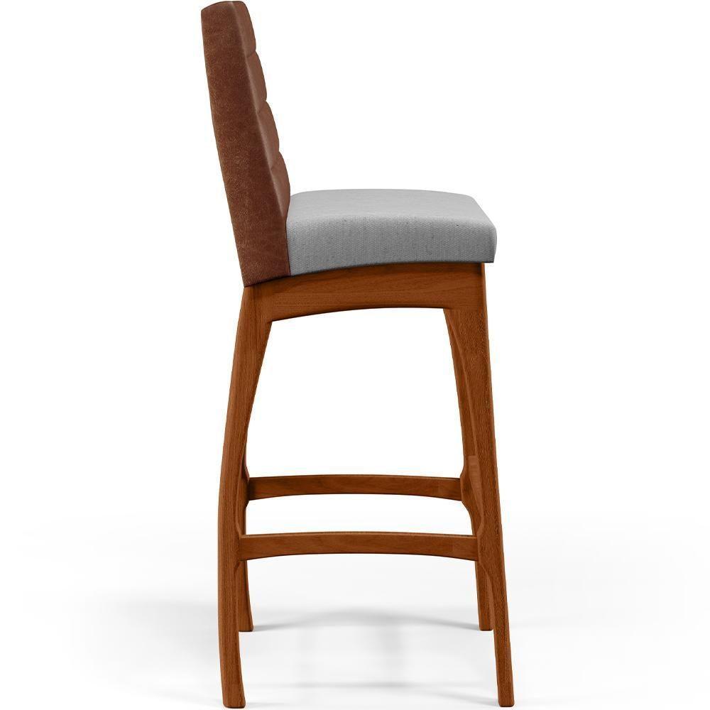 Kit 02 Banquetas Altas Mila Marrom Linho Cinza - 4