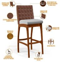 Kit 02 Banquetas Altas Mila Marrom Linho Cinza - 7