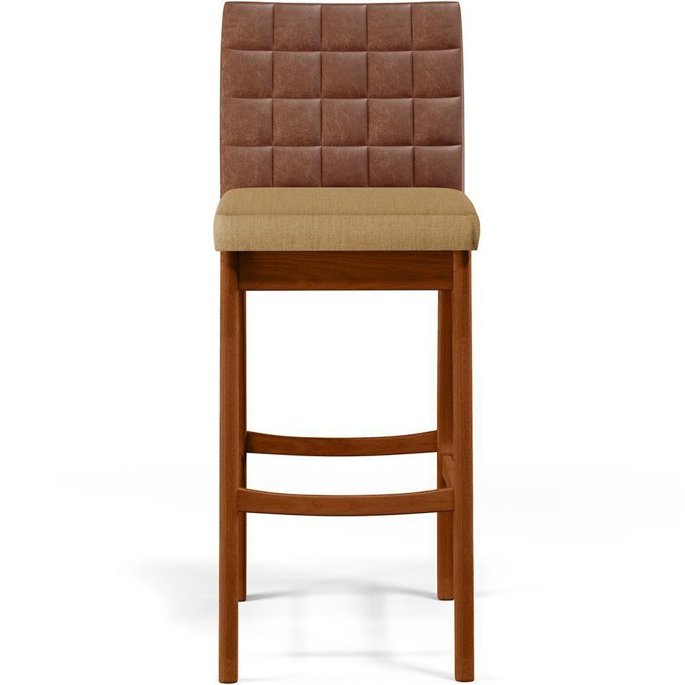 Kit 05 Banquetas Altas Mila Marrom Linho Bege Escuro - 5