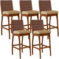 Kit 05 Banquetas Altas Mila Marrom Linho Bege Escuro - 1