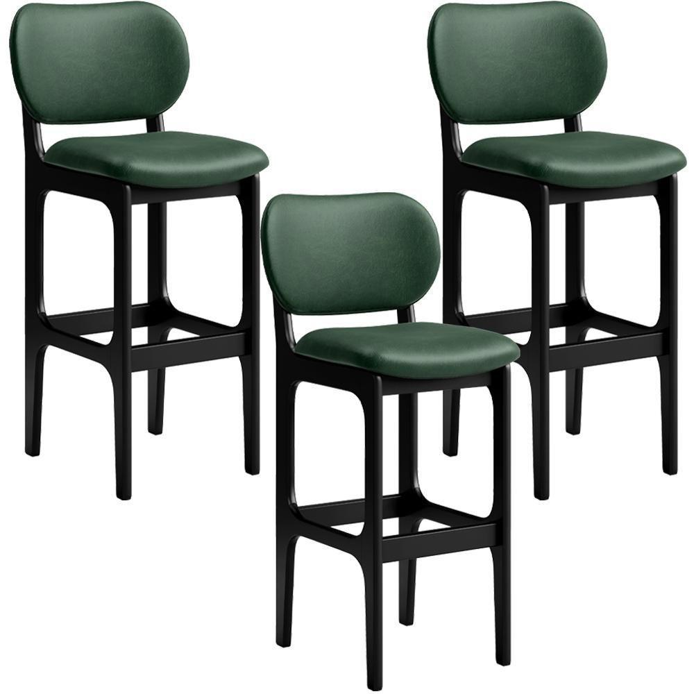 Kit 3 Banquetas Alta Betta Preto Facto Verde Musgo - 1