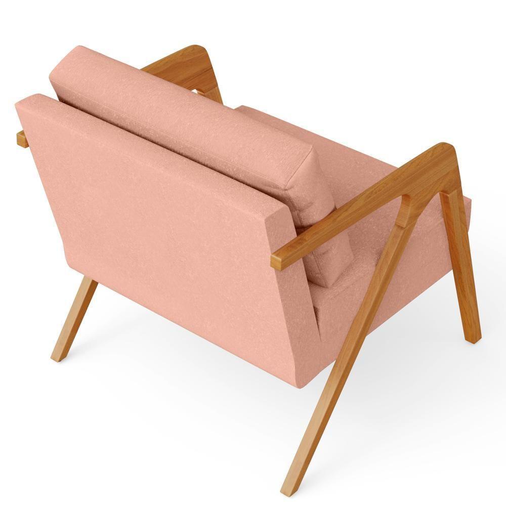 Kit 04 Poltronas Estrutura De Madeira L02 Linho Rosê - 2