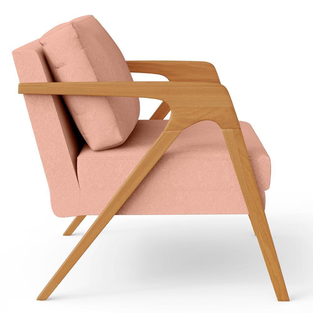 Kit 04 Poltronas Estrutura De Madeira L02 Linho Rosê - 3