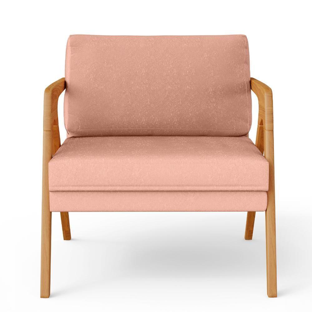 Kit 04 Poltronas Estrutura De Madeira L02 Linho Rosê - 4