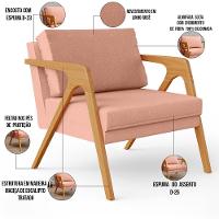 Kit 04 Poltronas Estrutura De Madeira L02 Linho Rosê - 11