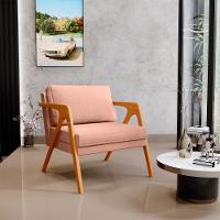 Kit 04 Poltronas Estrutura De Madeira L02 Linho Rosê - 15