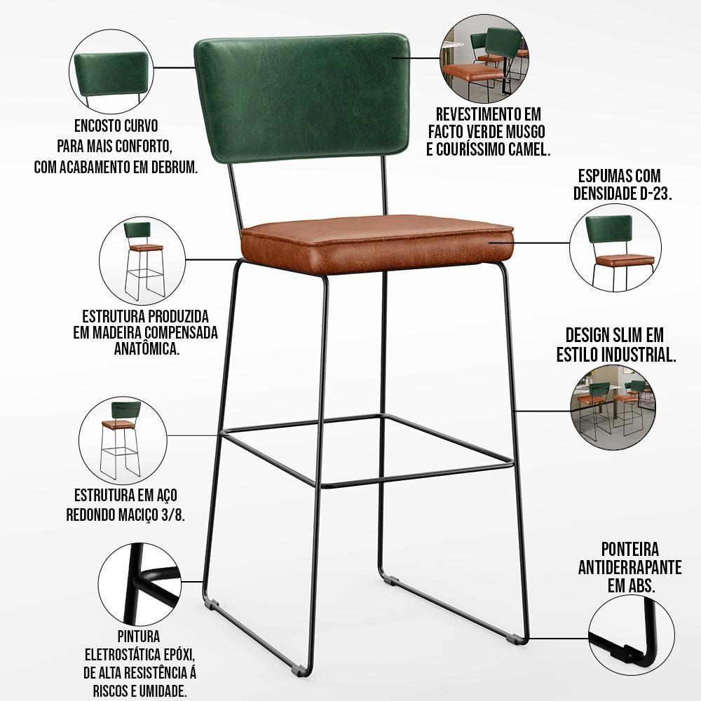 Kit 04 Banquetas Altas Facto Verde Musgo Camel - 7
