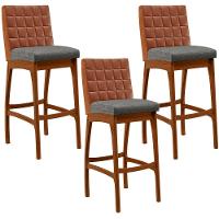 Kit 03 Banquetas Altas B04 Camel Cinza Escuro - 1