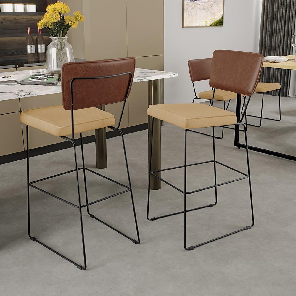 Kit 02 Banqueta Alta Cozinha Allana L02 Marrom Bege Escuro - 12