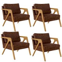 Kit 04 Poltronas Com Estrutura Madeira L02 Marrom - 1