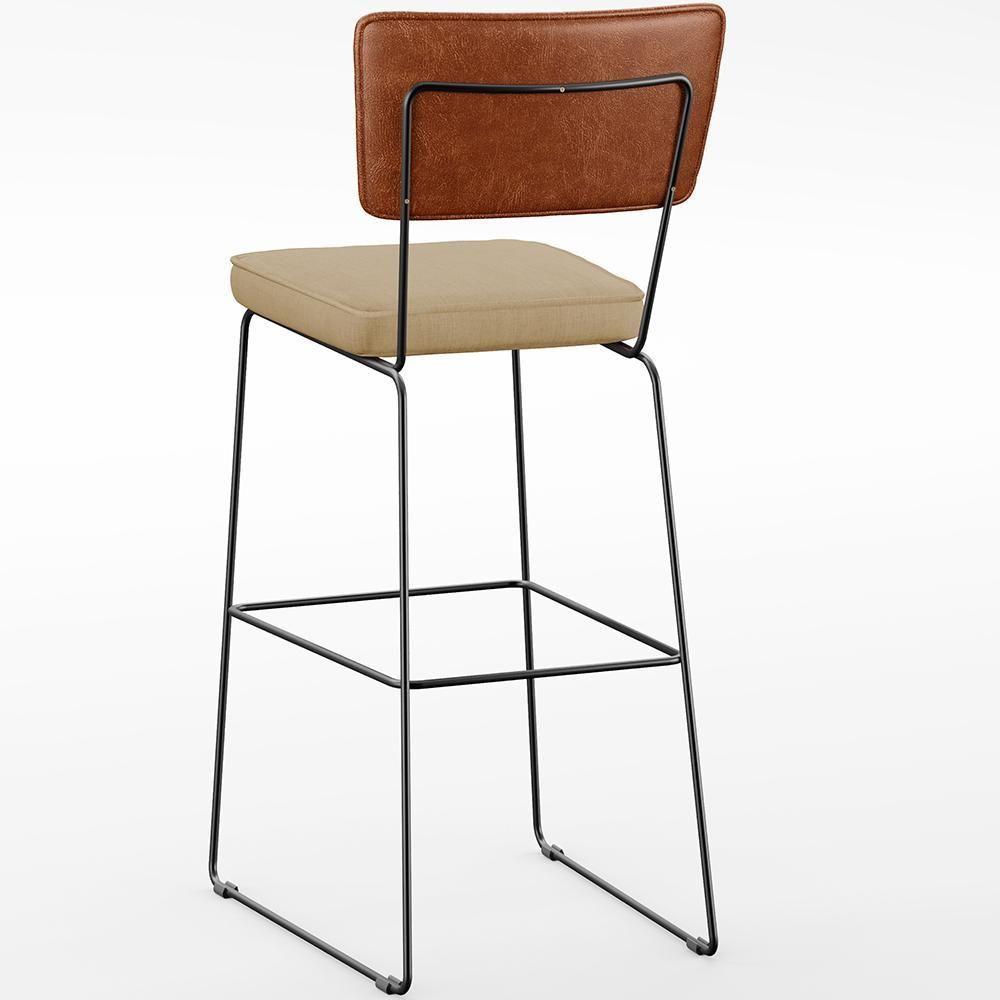 Kit 03 Banquetas Altas Camel Linho Bege Escuro - 2