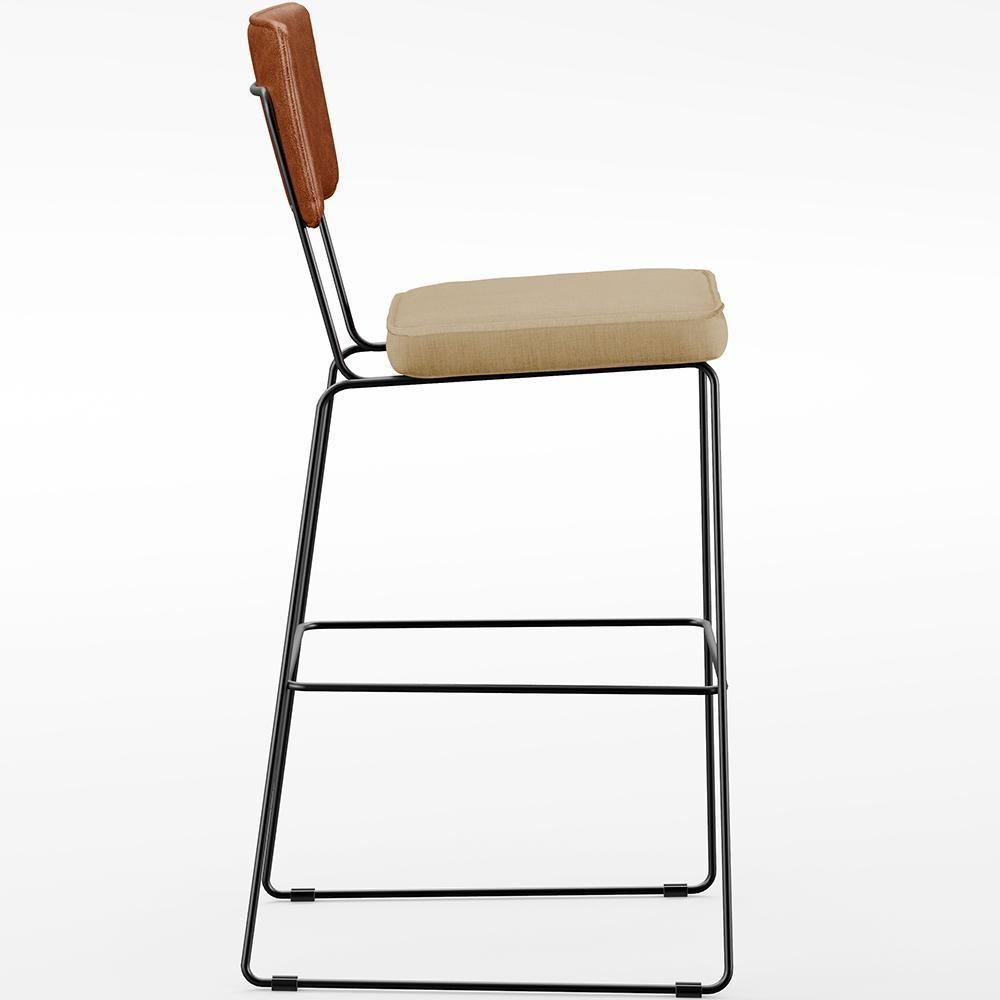 Kit 03 Banquetas Altas Camel Linho Bege Escuro - 4