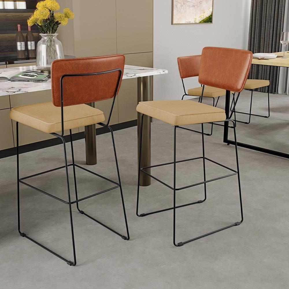 Kit 03 Banquetas Altas Camel Linho Bege Escuro - 9