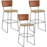 Kit 03 Banquetas Altas Camel Linho Bege Escuro - 1