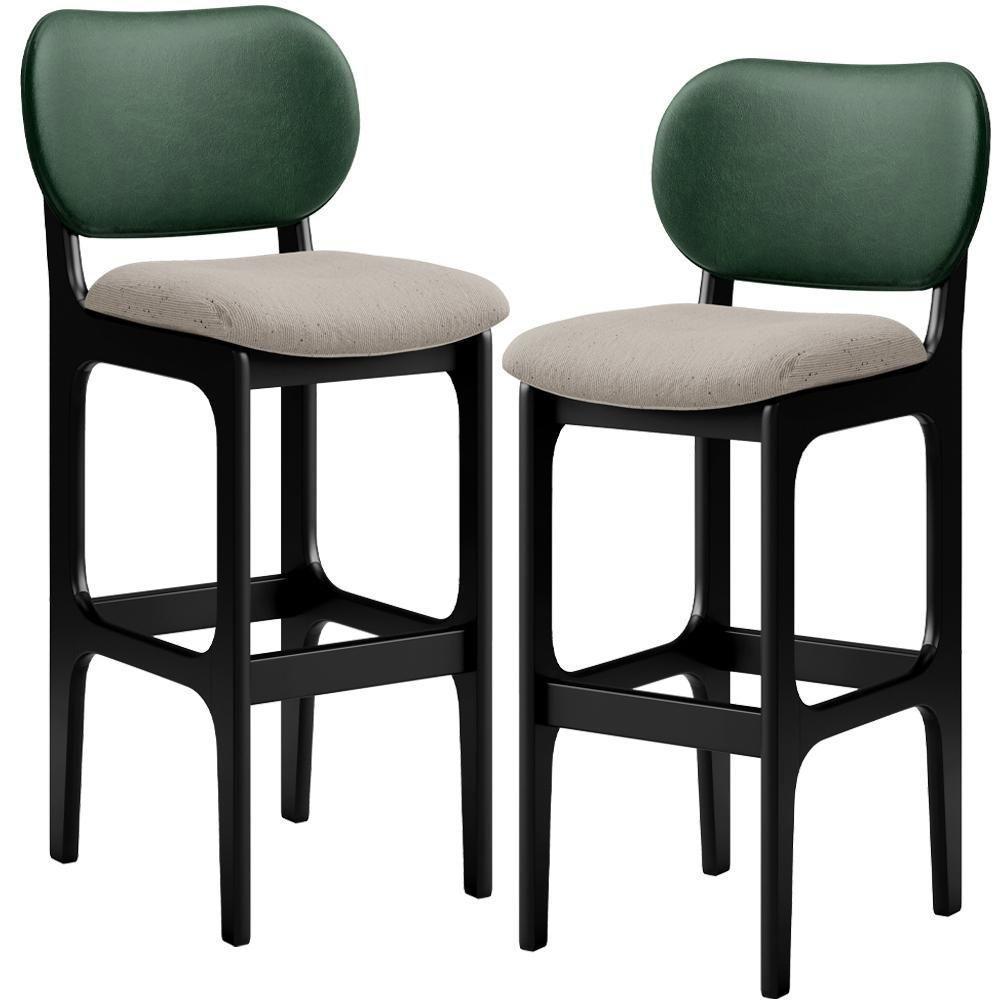 Kit 2 Banquetas Alta Cozinha Betta L02 Preto Verde Bege - 1