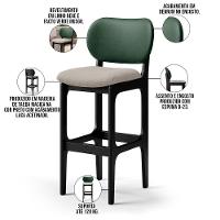 Kit 2 Banquetas Alta Cozinha Betta L02 Preto Verde Bege - 6