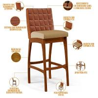 Kit 02 Banquetas Altas Mila Camel Linho Bege Escuro - 7