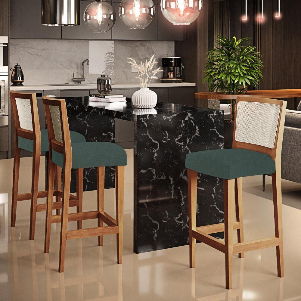 Kit 03 Banquetas Alta Branco Linho Verde Musgo - 8