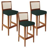 Kit 03 Banquetas Alta Branco Linho Verde Musgo - 1