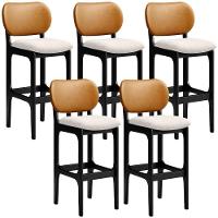 Kit 5 Banquetas Alta Betta Preto Whisky Linho Cru - 1