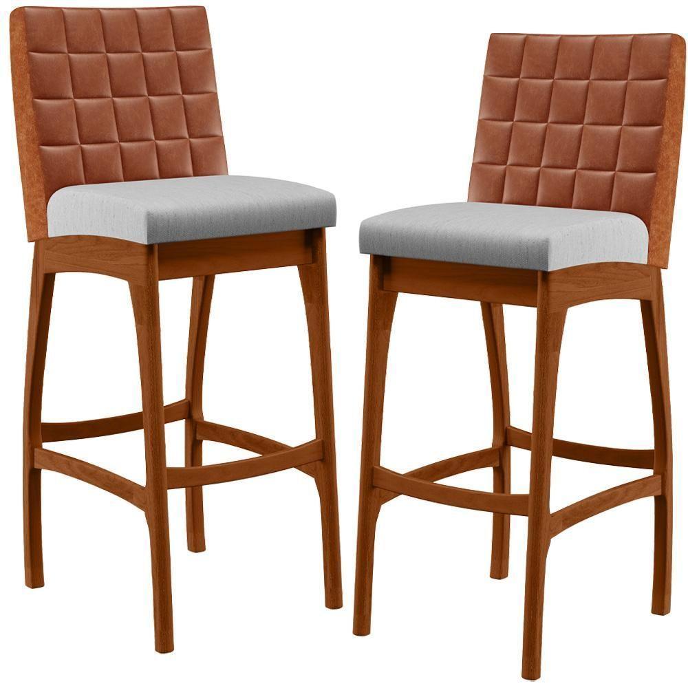 Kit 02 Banquetas Altas Mila Camel Linho Cinza - 1