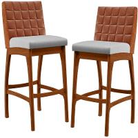 Kit 02 Banquetas Altas Mila Camel Linho Cinza - 1