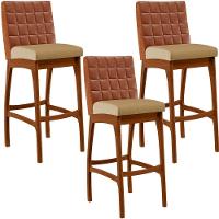 Kit 03 Banquetas Altas Mila Camel Linho Bege Escuro - 1