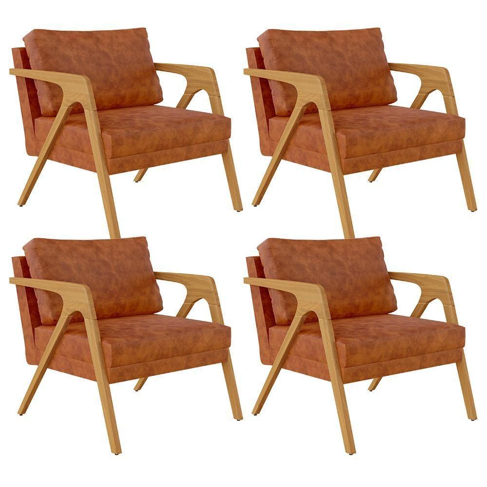 Kit 04 Poltronas Pietra Estrutura L02 Couríssimo Camel - 1