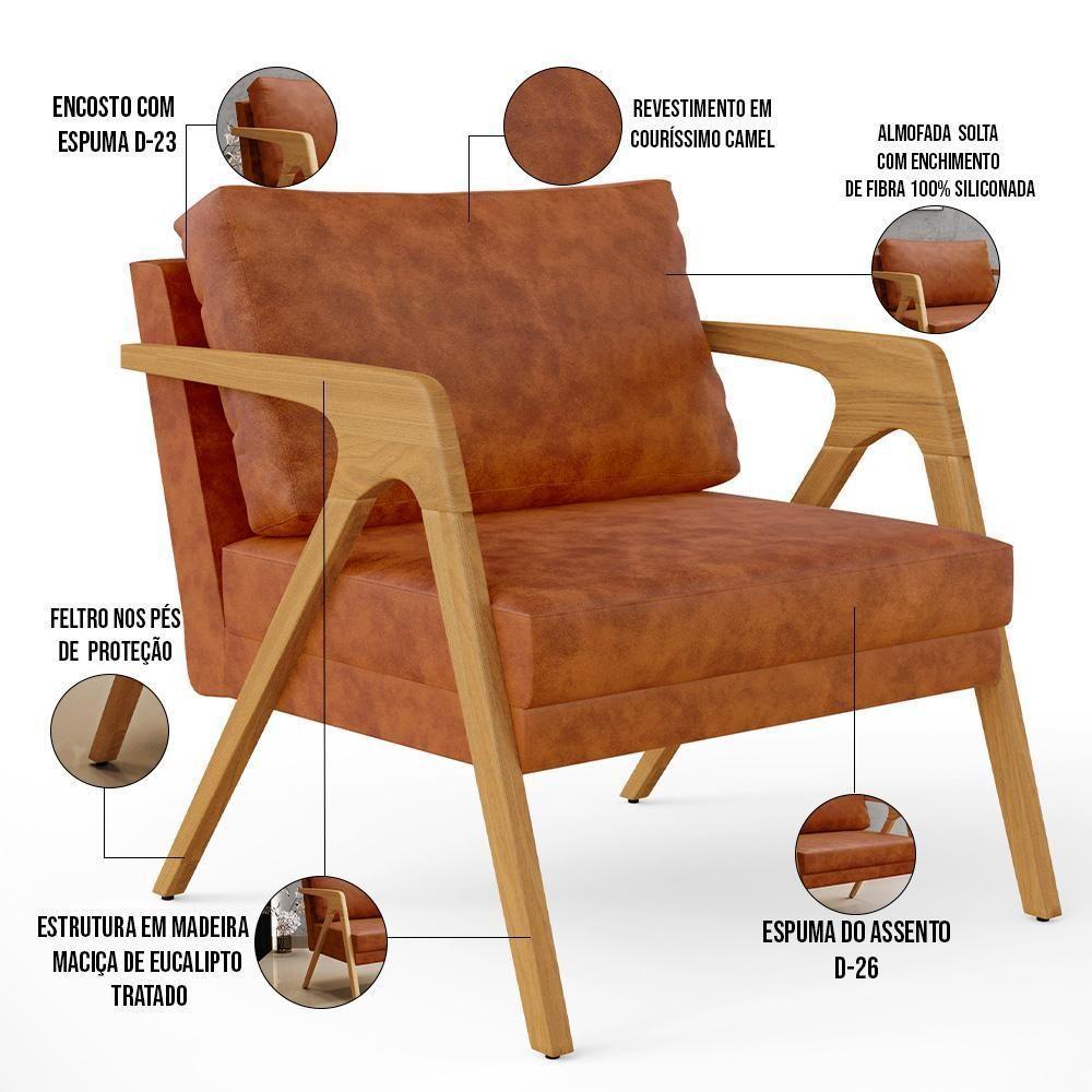 Kit 04 Poltronas Pietra Estrutura L02 Couríssimo Camel - 6