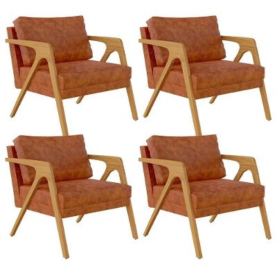Kit 04 Poltronas Pietra Estrutura L02 Couríssimo Camel