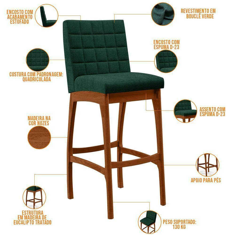 Kit 04 Banquetas Altas Cozinha Mila B04 Bouclê Verde - 7