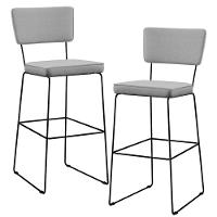 Kit 02 Banquetas Alta Base Aço Fixa Linho Cinza - 1