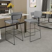 Kit 02 Banquetas Alta Base Aço Fixa Linho Cinza - 9