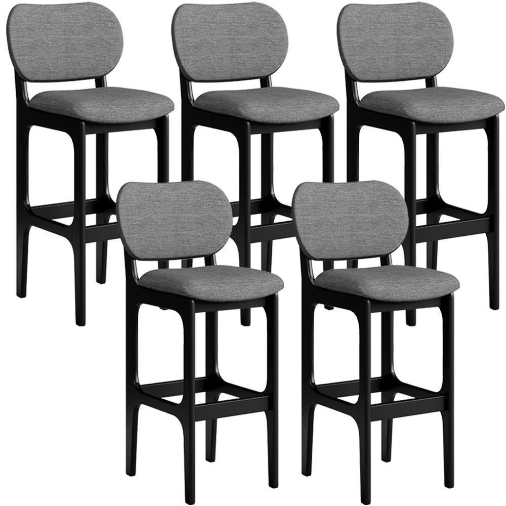 Kit 5 Banquetas Alta Betta Preto Linho Cinza Escuro - 1