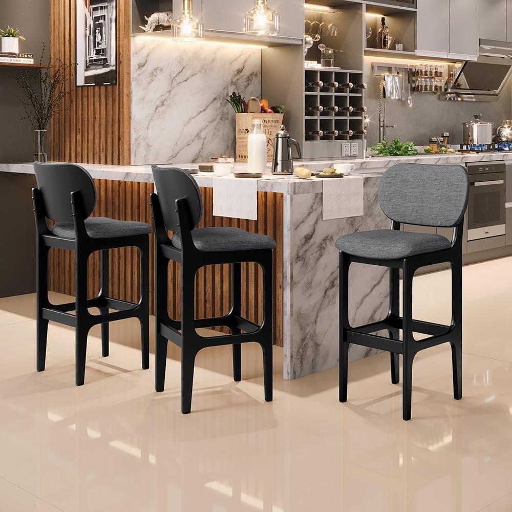 Kit 5 Banquetas Alta Betta Preto Linho Cinza Escuro - 8