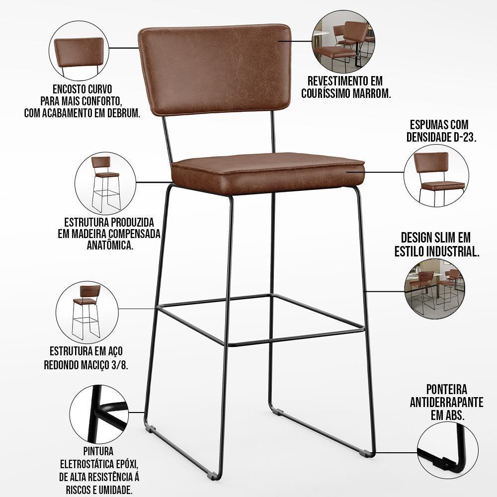Kit 02 Banqueta Alta Cozinha Allana L02 Marrom - 7