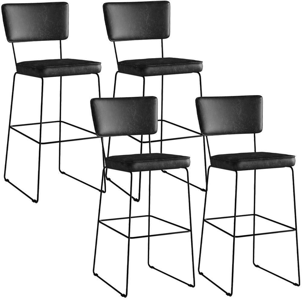 Kit 04 Banquetas Altas Base Em Aço Fixa Preto - 1